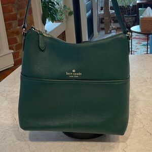 kate spade Bailey Deep Green Leather Shoulder Bag with Gold-Tone Logo